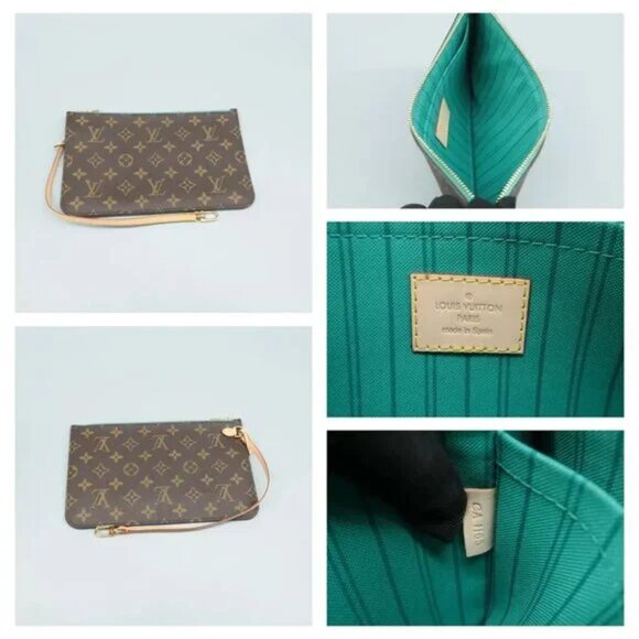 100% Authentic Louis Vuitton Neverfull Brown&Green MM W/P Monogram Shoulder Bag - Picture 10 of 12